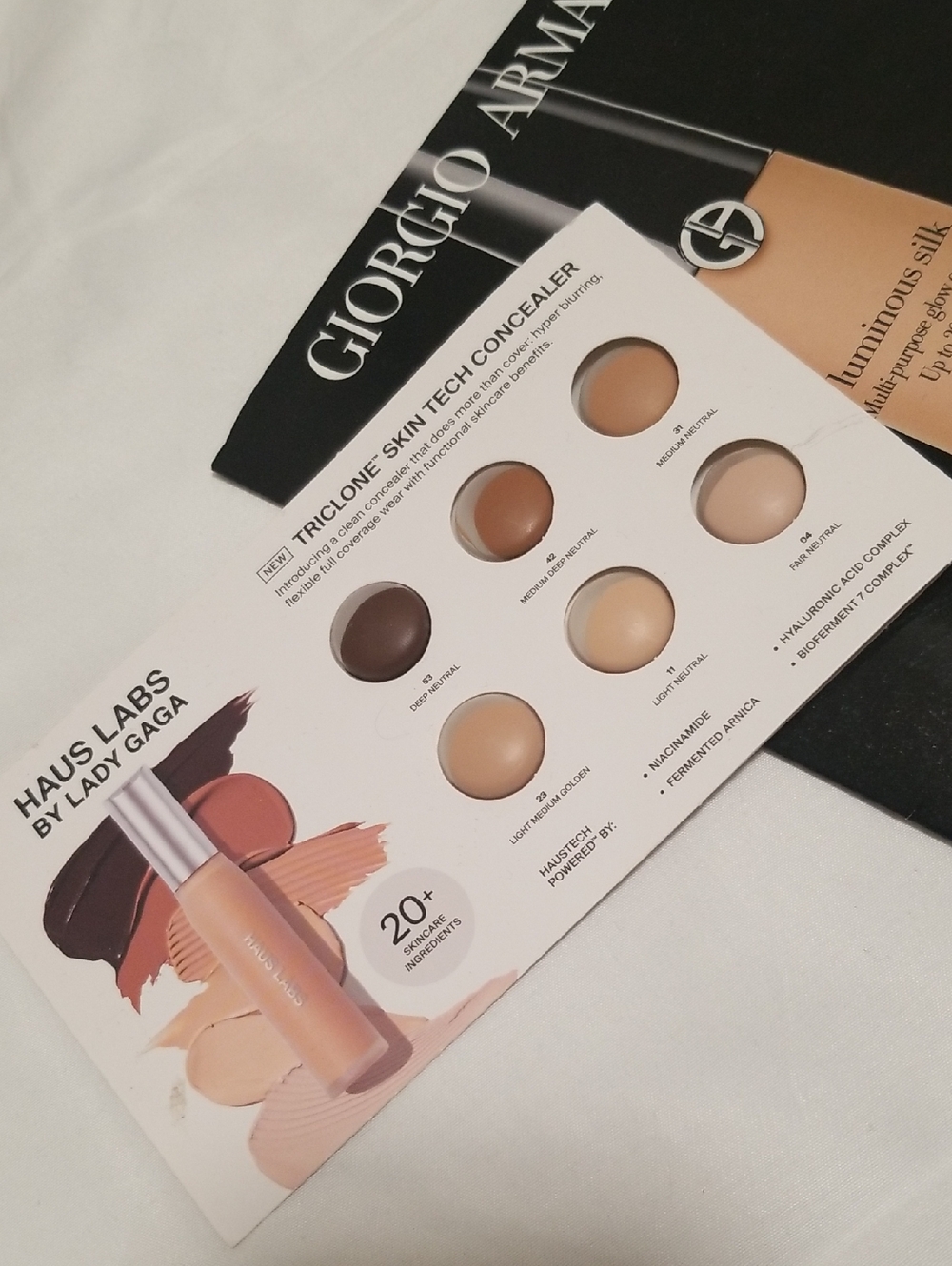 2 Sample Cards Concealer Haus Labs & Giorgio Armani
